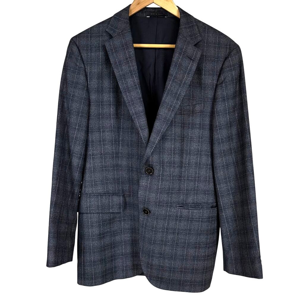 Hugo Boss Men's Jayden Blue Plaid Two Button Blazer Size 38R Excellent Condition